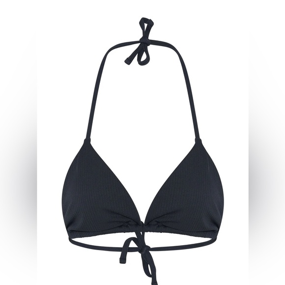 BECCA Other - BECCA black ribbed triangle string tie bikini swim top size S NWT